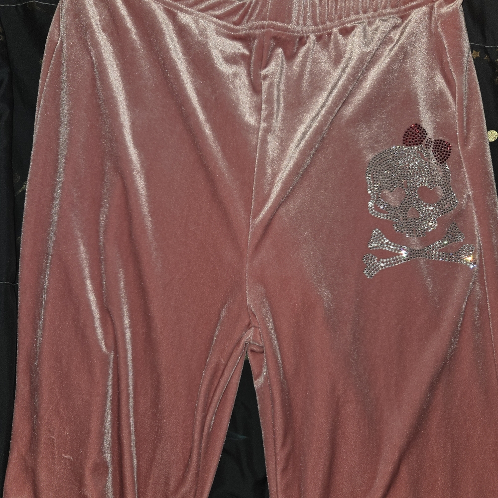 Pink Velvet Skull Leggings